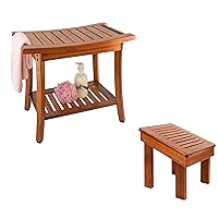 Utoplike Teak Shower Bench Seat with Handles and Wood Shower Foot Stool for Shaving Legs Portable Wooden Spa Bathing Stool