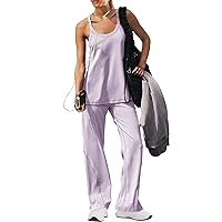 LAMISSCHE Womens Loungewear Set Workout Sets Tank Top with Slit and Wide Leg Pants Casual 2 Piece Outfits