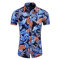 Men's Short Sleeve Plaid Dress Shirt Classic Fit Casual Button Down Checked Shirts Blouse Hawaiian Shirt
