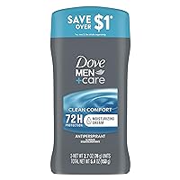 Dove Men+Care Antiperspirant Deodorant Stick Clean Comfort Twin Pack 72-Hour Sweat & Odor Protection Antiperspirant for Men With 1/4 Moisturizing Cream 2.7 oz