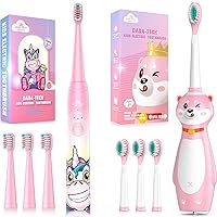 DADA-TECH Kids Electric Toothbrush Rechargeable Pink Age 3+ (Unicorn and Dog)