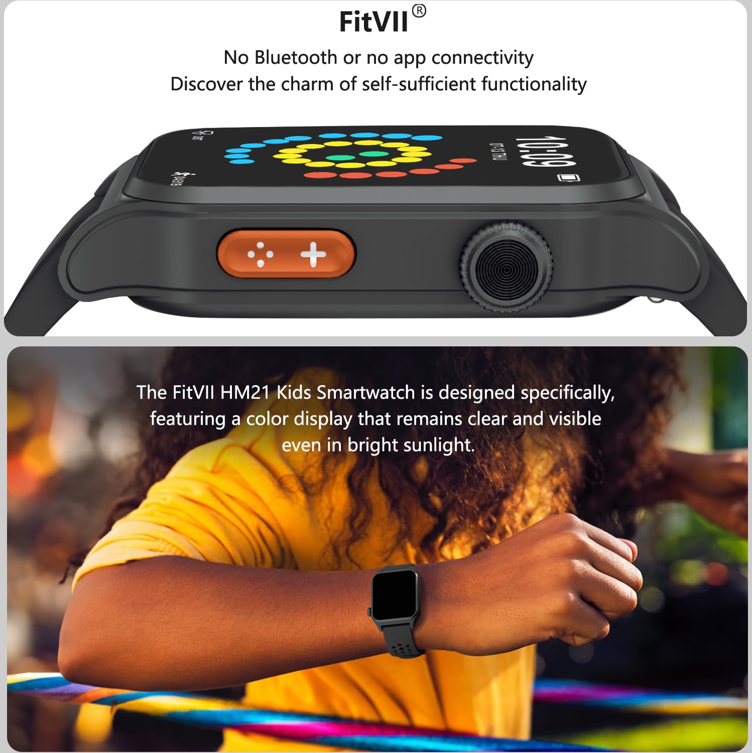 FITVII Kids Watch with Heart Rate Sleep Monitor, No App No Phone Require IP68 Waterproof Activity Fitness Tracker for Boys Girls, Smart Watch with Calorie Step Counter Alarm Clock Timer and Games