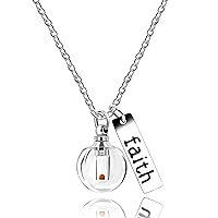 Charms Crystal Ball Pendant Necklace with Stainless Steel Faith Bar Mustard Seed in Apple-Shaped Openable Bottle Y799