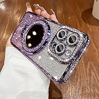 for iPhone 13 Pro Max Case Bling Magnetic Ring Stand [Military Drop Protection][Compatible with MagSafe] Shiny Diamond Glitter Lens Protector & Makeup Mirror Luxury Cases for Women Girls, Purple