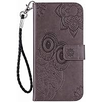 Flip Case for iPhone 14/14 Plus/14 Pro/14 Pro Max, Owl Embossed PU Leather Wallet Folio Case, Magnetic Shockproof with Stand Function Card Holder Lanyard Phone Case (Color : Grey, Size : 14 P
