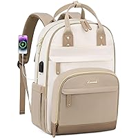 LOVEVOOK Travel Laptop Backpack, Fit 17 Inch Laptop Business Anti Theft Slim Durable Backpacks with USB Charging Port, Resistant Computer Bag Gifts for Men & Women, Beige-Khaqi