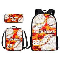 CUSTOM with Your Name and Number of Baseball Vibrant Camo Pattern Kids Backpacks Set for Boy Girl Students School Bag with Lunch Pack Pencil Bag 3pcs