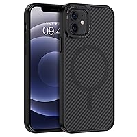 YINLAI Case for iPhone 12/12 Pro 6.1-Inch,Magnetic [Compatible with Magsafe] Carbon Fiber Support Wireless Charging Men Women Slim Metal Lens Frame+Buttons Shockproof Protective Phone Cover,Black