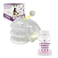 2 in1 Breast Shells and Milk Collection Cups with Plugs: 4 Units Always Have a Clean Pair Ready + Organic Post Natal Vitamins for Breast Milk Supply Increase and Energy Boost