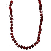 AqBeadsUk Gemstone 8-7mm Cube Red Coral Beads 18 inch Knotted Necklace