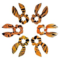 6 Packs Adorable Bow Scrunchies for Thick Hair, Sexy Wild Tiger Stripe Womens Hair Rings Band Bows, Bunny Ears Bowknot Hair Ties, One Size