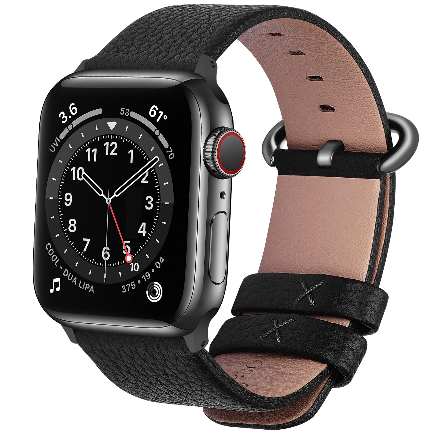 Fullmosa Leather Band Compatible with Apple Watch 38mm 40mm 41mm 42mm 44mm 45mm Women Band Strap with Smoky Grey Buckle for iWatch SE2/SE/Ultra 49mm/8/7/6/5/4/3/2/1,42mm 44mm 45mm Black