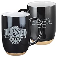 Christian Art Gifts Ceramic Scripture Coffee Mug 15 oz Inspirational Bible Verse Mug for Men: Blessed Man - Jeremiah 17:7 Microwave and Dishwasher safe, Non-Toxic, Lead and Cadmium-free Black