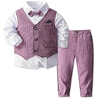 SANGTREE Boys Gentleman Suit Set, Shirt + Vest + Pants + Bowtie, 3 Months - 14 Years
