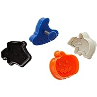 Ateco Halloween Themed Plunger Cutters, Set of 4 Shapes for Cutting Decorations & Direct Embossing, Spring-loaded Handle, Food Safe Plastic