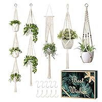 GROWNEER 5 Packs Macrame Plant Hangers with 5 Hooks, Different Tiers Handmade Cotton Rope Hanging Planters Set Flower Pots Holder Stand for Indoor Outdoor Boho Home Decor