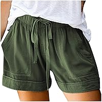 Shorts for Women Trendy Summer Loose Fit Solid Shorts Lightweight Breathable Casual Shorts Drawstring Elastic Waist Shorts