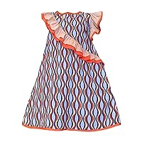 Toddler Tutu Dress Baby Skirt Infant Dresses Girls Summer Ruffle Stitching Wave Pattern Fly Sleeve Trendy Skirt