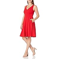 Donna Morgan Women's Stretch Crepe Sleeveless V-Neck Fit and Flare Dress