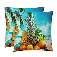 Throw Pillow Cover, Couch Pillow Covers, Set of 2 Throw Pillow Cases, Sea Tropical Fruit Coconut Mango Pineapple, Throw Pillow Covers for Couch, Pillow Cover