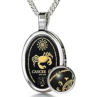 Cancer Necklace Zodiac Pendant for Birthdays 22nd June to 22nd July May Star Sign and Personality Characteristics Pure Gold Inscribed in Miniature Details on Onyx, 18