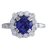 4.12 Carat Natural Blue Tanzanite and Diamond (F-G Color, VS1-VS2 Clarity) 14K White Gold Luxury Engagement Ring for Women Exclusively Handcrafted in USA