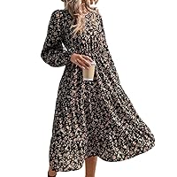 Womens Fall Fashion 2022 Allover Floral Print Ruffle Hem Bishop Sleeve Dress (Color : Multicolor, Size : X-Large)
