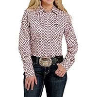 Cinch Women's Geo Print Long Sleeve Snap Western Core Shirt Pink X-Large
