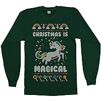 Threadrock Men's Christmas is Magical Unicorn Ugly Christmas Long Sleeve T-Shirt