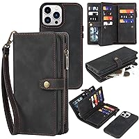 Wallet Case Compatible with iPhone 15 Pro,Detachable Magnetic Phone Case,All-Round Shockproof Protective Leather Phone Case with Card Holder,6.1 in,Black