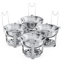 Chafing Dish Buffet Set of 4 – Complete Stainless Steel Chaffe Buffet Set with Glass Lids, Chafing Fuel Holder – Elegant and Practical Warmer Trays for Buffet, Wedding, Catering Supplies