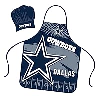 Dallas Cowboys Apron Chef Hat Set Full Color Universal Size Tie Back Grilling Tailgate BBQ Cooking Host