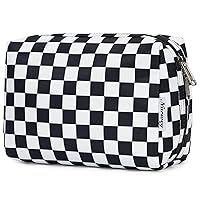 Large Makeup Bag Zipper Pouch Travel Cosmetic Organizer for Women (Large, Black Checkerboard)