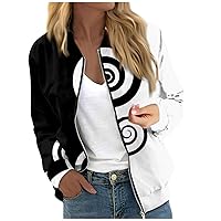 Women Color Block Bomber Jacket Long Sleeve Lightweight Coat Full Zip Casual Moto Biker Jackets Daily Outerwear