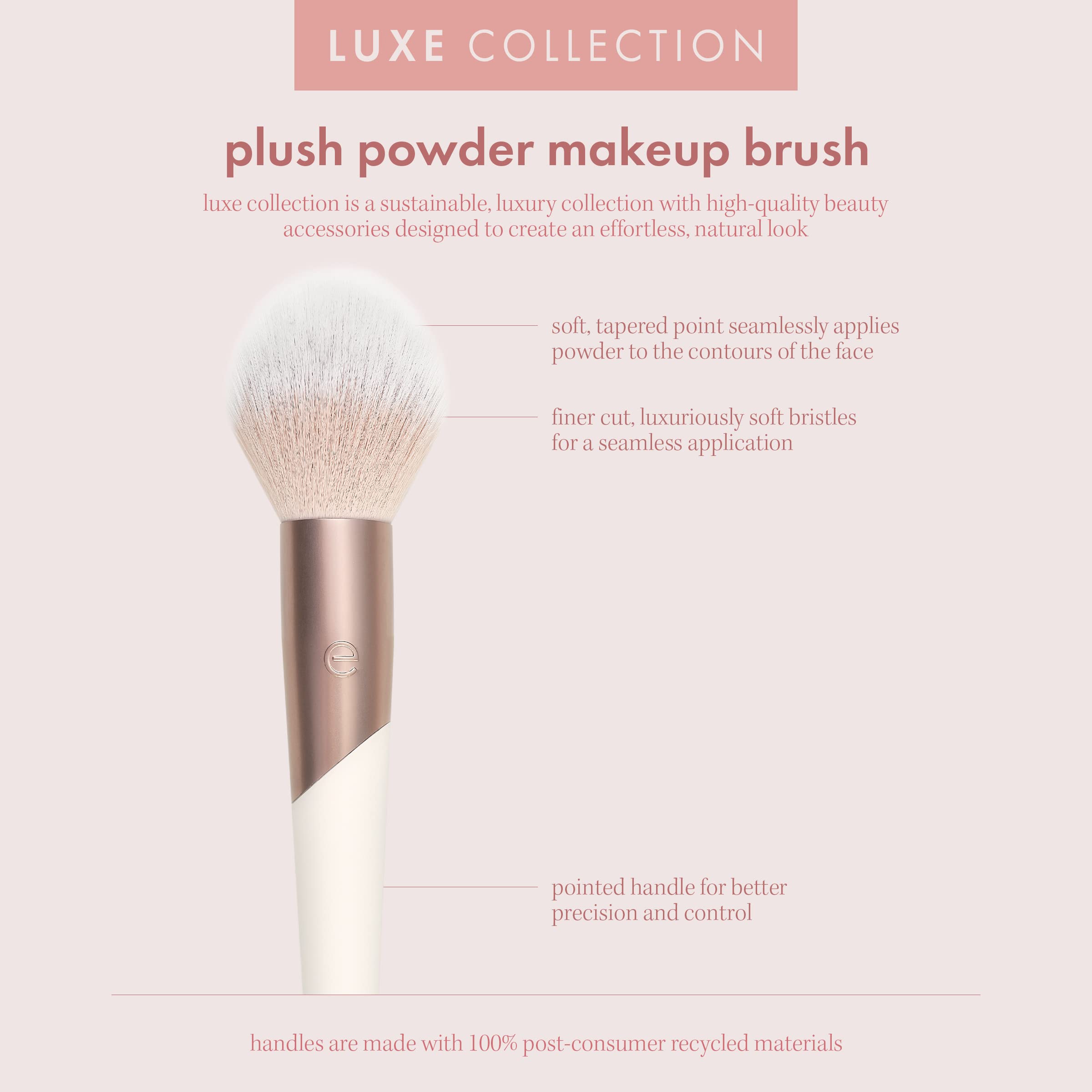 EcoTools Luxe Plush Powder Makeup Brush for Blush & Bronzer, Works Best With Powder Makeup, Luxurious and Glamorous, Eco-Friendly Premium Makeup Brush, Synthetic Bristles, Pink, 1 Count
