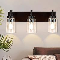 DLLT Wall Light Fixture, Vintage Bathroom Vanity Light with 3 Clear Glass Shade, Wall Sconces Lamp for Powder Room, Hallway, Kitchen, Mirror, Laundry Room (E26 Base)