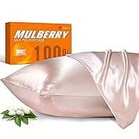 100% Mulberry Silk Pillowcase for Hair and Skin, 22 Momme Natural Silk Pillow Case with Zipper, Both Sided Pure Silk Pillow Cover for Women Mom Men (Light Pink, Queen 20''×30'')