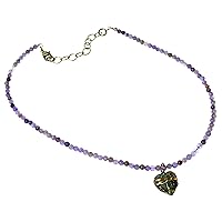 Patina Brass Delicate Neo-Victorian Dragonfly on Filigree Heart Necklace - Amethyst