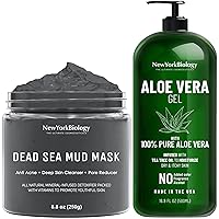 New York Biology Dead Sea Mud Mask for Face and Body with Aloe Vera Gel for Skin, Face and Hair - Spa Quality Pore Reducer for Acne, Blackheads and Oily Skin