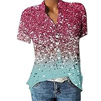 Oversized T Shirts for Women Short Sleeve Henley V Neck Swing Trending Casual with Buttons Soft Womens Tops Casual