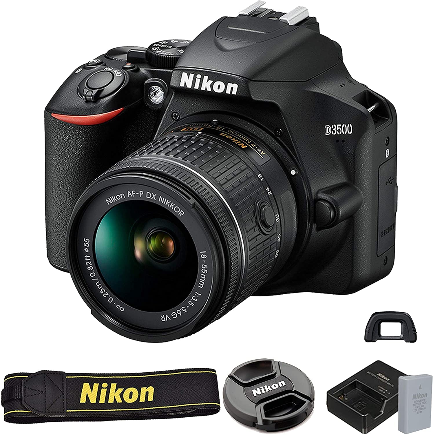 Nikon Intl D3500 24.2MP DSLR Digital Camera with 18-55mm VR Lens Bundle, Includes 64GB SD Memory Card, Large Camera Bag, Filter Kit, Telephoto Lens, Tripods and More (Large Kit)