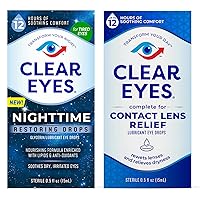 Bundle of Clear Eyes Nighttime Restoring Eyes Drops, Nighttime Relief Dry Eye Drops, 0.5 Fl Oz + Clear Eyes Contact Lens Relief Eye Drops, 0.5 Fl Oz