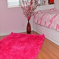 Faux Fur Hot Pink Shaggy Pelt Sheepskin Throw Rug Plush Hot Pink Mongolian Shaggy Shag Nursery Area Toss Carpet 5'x6' Rectangle