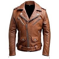 Men’s Chocolate Brown Real Sheepskin Crossover Lapel Collar Stylish Zip-up Motorcycle Leather Jacket