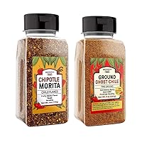 Chipotle Morita Chile Flakes and Ground Ghost Chile Pepper Bundle, Various Sizes, Hot and Spicy Seasonings