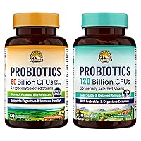 Probiotic Bundle (Pack of 2) | Probiotics 60 Billion CFUs (Item 1) & Probiotics 120 Billion CFUs (Item 2) | Shelf Stable | Digestive & Immune Health | 30 Day Supply Each