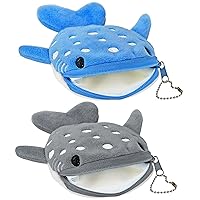 Whale Shark Coin Purse, 2 Pcs Kids Plush Coin Pouch, Cute Kawaii Wallet with Zipper Keychain, Small Embroidered Fish Sea Animal Change Purse for Women