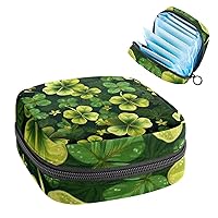 Sanitary Napkin Storage Bag for Feminine Pads, First Period Kit for Women, Happy St Patrick's Day Four Leaf Clover Portable Menstrual Period Sanitary Pouch