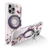 GVIEWIN Bundle - Compatible with iPhone 15 Pro Case (Cherry Blossoms/Purple) + Magnetic Phone Ring Holder (Purple)