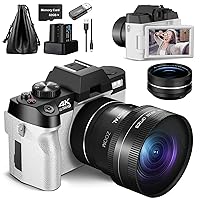 4K Digital Cameras for Photography，48MP/60FPS Video Camera for Vlogging, WiFi & App Control Vlogging Camera for YouTube, Small Camera with 32GB TF Card.Wide-Angle & Macro Lens(White)